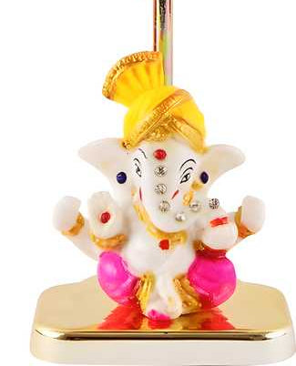 Exquisite Marble Ganesh with Umbrella Elegant Idol Decorative Showpiece - 20 cm  (Polyresin, Multicolor)